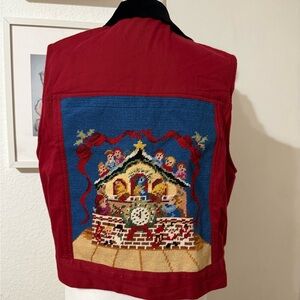 Vintage Stonebridge Red Vest with Embroidered Christmas Scene